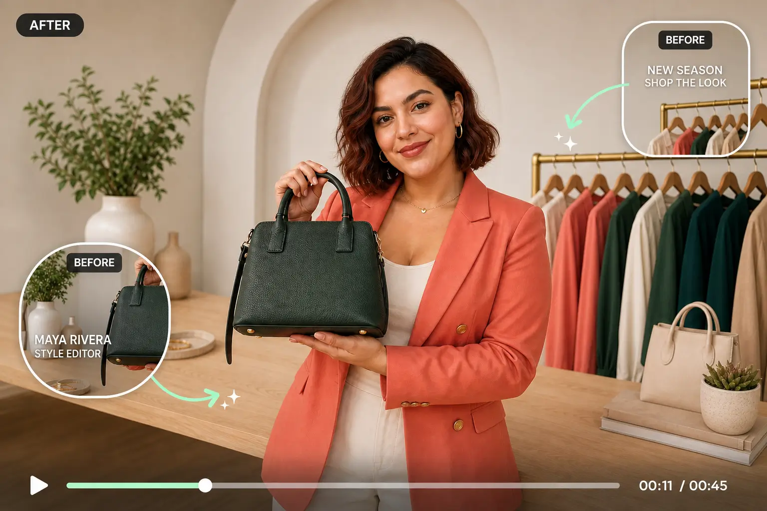 Before and after ecommerce video showing lower thirds and promotional text removed