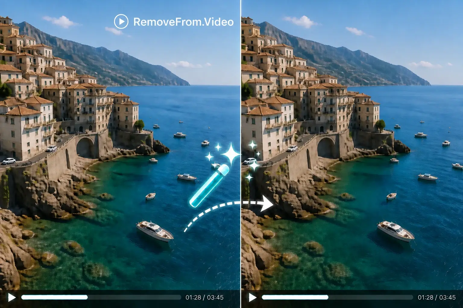 AI removing watermark and logo from a video clip