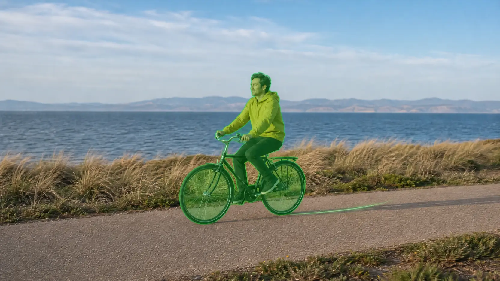 Moving bicycle selected with a motion tracking path